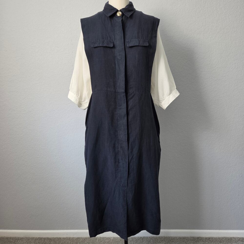 Chic Color-block Lyocell-Linen Midi Dress - Dolman Sleeves